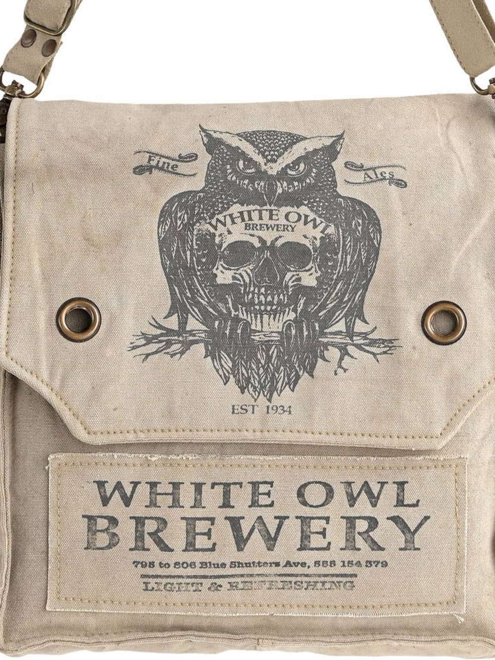 White Owl Brewery Canvas Messenger Bag in Beige